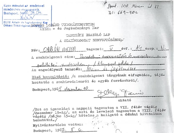 Orbán Viktor szakdolgozat